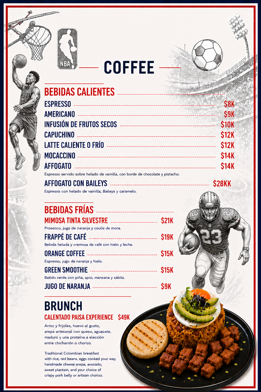 Página de la carta impresa de La República — Café & Bebidas
